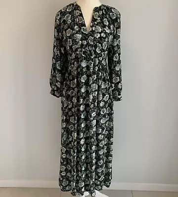 SUSSAN Women's Dress Size 8 - Green Floral Print Long Sleeved Maxi • $24.95