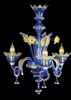 Chandelier Ceiling Glass Of Murano With Gold 24K Handmade IN Italy 3 Lights • $1718.33