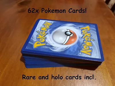 $7.49 • Buy 62 Pokemon TCG Cards Bulk Bundle * Rare And Holo Cards Guaranteed * No Doubles!