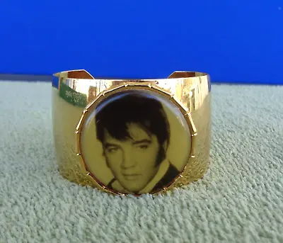 1977 Boxcar Ent Inc Elvis Presley Gold Tone Wide Band Cuff Bracelet- Face Photo • $29.99