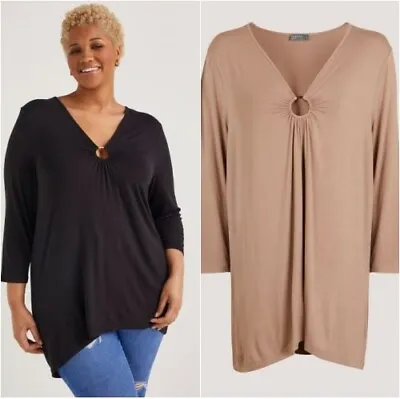   Matalan BNWT Papaya Curve Black Or Caramel Long Sleeve Ring Top (ST117) • £9.99