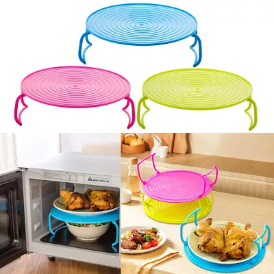 3x Microwave Support Food Dish Plate Stand Stacker Tray Heat Warmer Foldable • £8.29