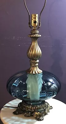 Beautiful Vintage Blue Glass Hollywood Regency Mid Century Lamp. • $249