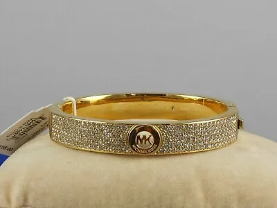 Michael Kors Gold Plated FULTON MK LOGO Pave' Bangle Bracelet MKJ3998 710 $155 • $104.99