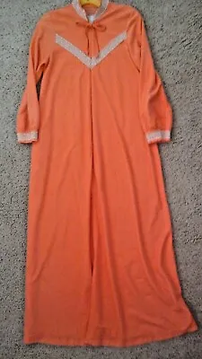 Lorraine Vintage Women Solid Orange Step-in Zip Front Long Fleece Robe    Size S • $38