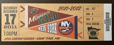 Minnesota Wild 12/17/2011 NHL Ticket Stub Vs New York Islanders • $8.95