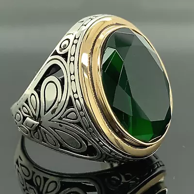 Sterling Silver Emerald Ring  Men Green Light  Emerald Stone Ring 925k Silver • $89