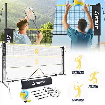 5.1-7.4ft Adjustable Volleyball Badminton Net Set With Poles For Indoor Outdoor • $98.36