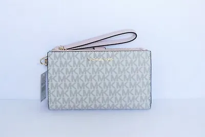 NWT Michael Kors Jet Set Travel Large Double Zip Phone Wallet MK Vanilla Pink • $68.80