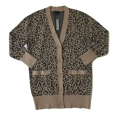 NWT J.Crew Leopard Jacquard Cardigan In Heather Khaki Black Sweater XS • $42