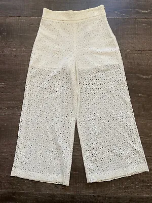 Zara Woman Eyelet Lace Lined Shorts Wide Leg Pants Cotton Sz M • $31.20