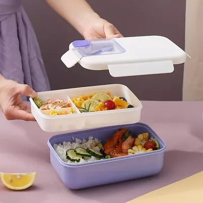 Square Compartment Lunch Lunch Box Canteen Plastic Lunch Box Microwaveable Heati • $15