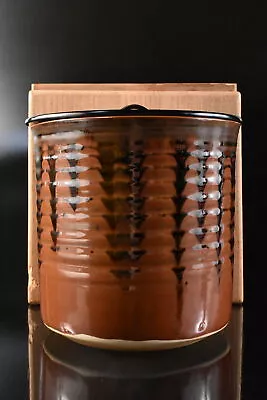 M1314: Japanese Seto-ware Brown Glaze Mizusashi FRESH WATER POT W/signed Box • $39.99