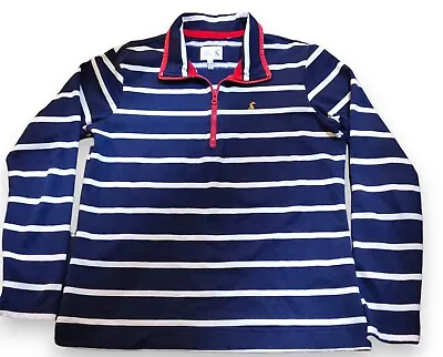 Joules Pullover UK 14 1/4 Zip Blue W/ White Striped W/ Red Trim FREE P&P • $23.98