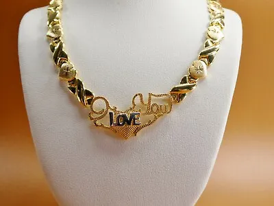 925 Sterling Silver I Love You  Hugs And Kisses Necklace 14k Yellow Gold Tone  • $139.99