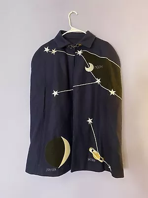AOFULI Cape Womens XXL Fits US L/XL Navy Celestial Embroidery Wool Blend Stars • $124