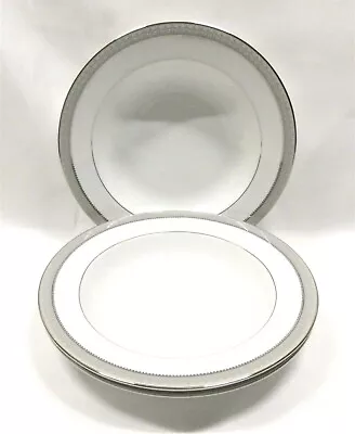 Mikasa Fine China Platinum Crown Rimmed Soup Bowls X3 White Platinum Band & Trim • $26.97