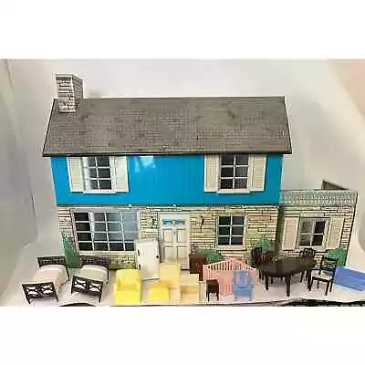 Vintage Tin Litho Marx 2 Story Colonial Doll House With Furniture • $60