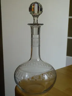 Antique 1920 Era Crystal Wine Carafe Engraving Chanel 3458 • £103.59