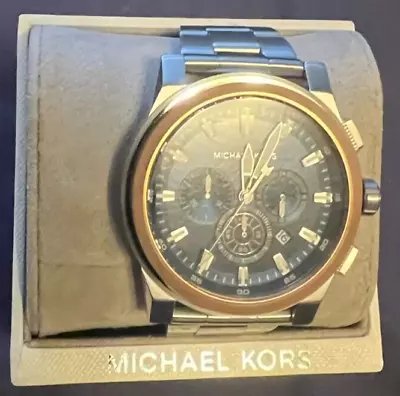 Michael Kors Men’s Silver Stainless Steel Black Dial Watch MK8598 Needs Battery • $59