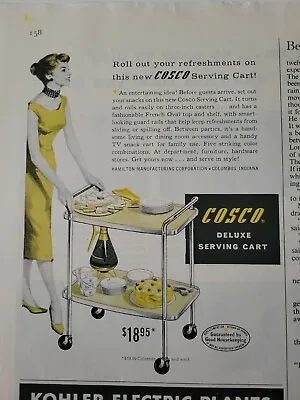 $9.99 • Buy 1957 Cosco Yellow Metal  Deluxe Serving Cart Vintage Ad