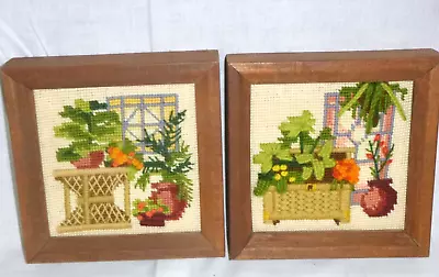 Pr Vtg 70s Jiffy Needlepoint Completed Pictures Stained Glass Plants Atrium #1 • $36