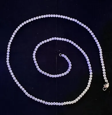 925 Sterling Silver Cubic Zirconia 24 X3mm Silver Plated Tennis Necklace • $17.99