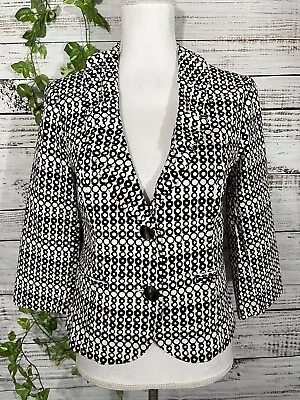 Cabi Blazer Jacket Size 4 Black Ivory Circles Stretch Career Casual Collar Boho • $9.97