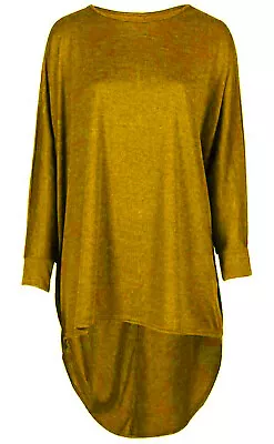 Women Plain Oversized Long Sleeve Batwing Dip Hem Baggy Ladies Loose Top Plus • £8.49