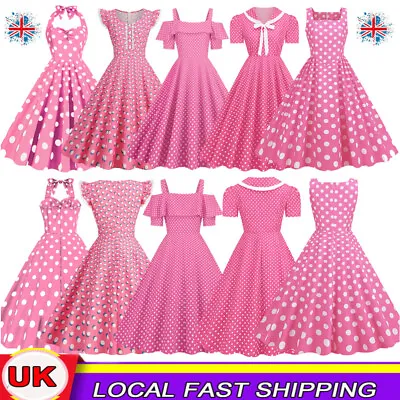 £6.59 • Buy Women Vintage 40s 50s Polka Dot Pink Girls Rockabilly Evening Party Swing Dress