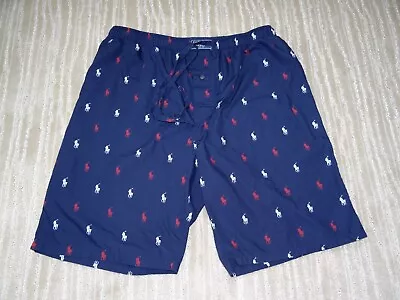 Polo Ralph Lauren Boxers Mens L Navy Pony All Over Logo Cotton Shorts • $17.99