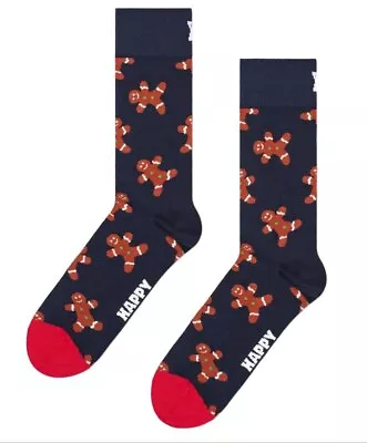 HAPPY SOCKS Men's Navy Gingerbread Man Cotton Socks King Size 10-15 NWT • $8