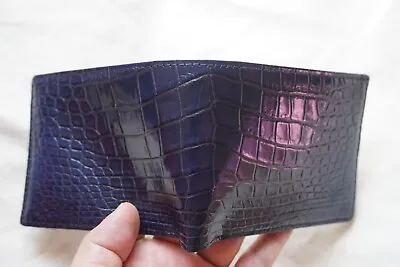 Blue Genuine Crocodile Alligator Skin Leather Men's Bifold Wallet  #S71 • $54