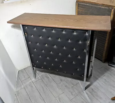 Vintage Mid Century Modern Black Tufted Vinyl Liquor Bar Cabinet Table Chrome • $765