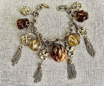 Vintage Charm Bracelet Etruscan Early Catalin Plastic Tassels Unique • $32