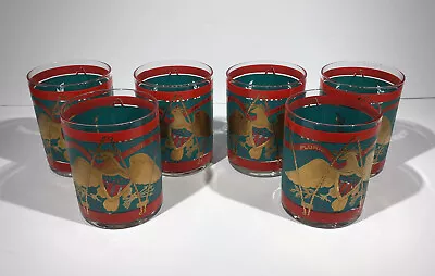 Vintage Patriotic American Eagle Shield Drum Six Old Fashioned Glasses Cera • $44.99