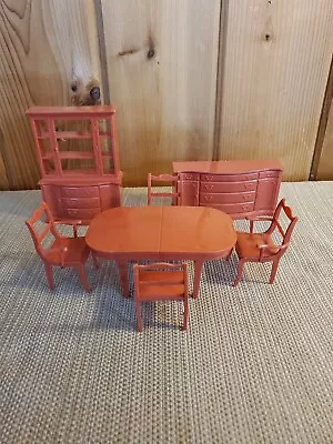 Vintage Marx Plastic Dollhouse Dining Room Furniture Table Chair Hutch Sideboard • $12