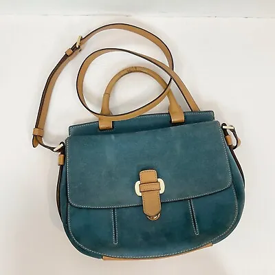 MICHAEL KORS Blue Suede & Leather ROMY Crossbody Messenger Bag PURSE Flap • $26.95