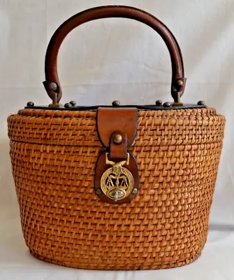 John Romain Wicker Basket & Leather Handbag Designer Bucket Purse • $69.99