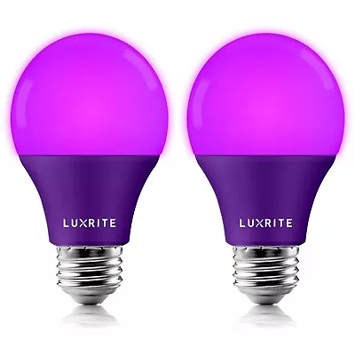 Luxrite A19 LED Purple Light Bulb 8W=60W UL Listed E26 Party Bulbs 2-Pack • $12.95