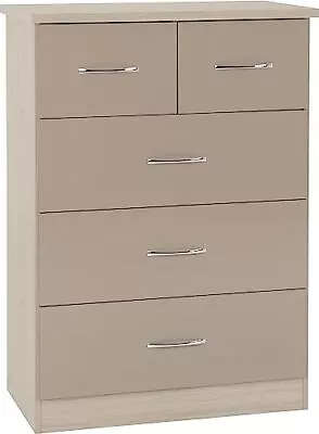 Nevada (3+2 Drawer) Chest In (Oyster Gloss/Light Oak Effect Veneer) • £171.99