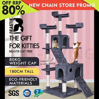 BEASTIE Cat Tree Scratching Post Scratcher Tower Condo House Furniture Wood 180 • $104.79