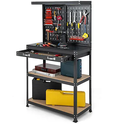 Multi-use Workbench With 2 Shelves Heavy-Duty Work Table Tool Storage Bench • $129.99