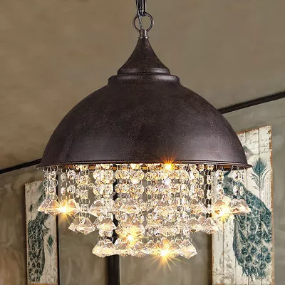 Rustic Chandelier Loft Pendant Light Vintage Industrial Crystal Ceiling Lamp E27 • $51.60