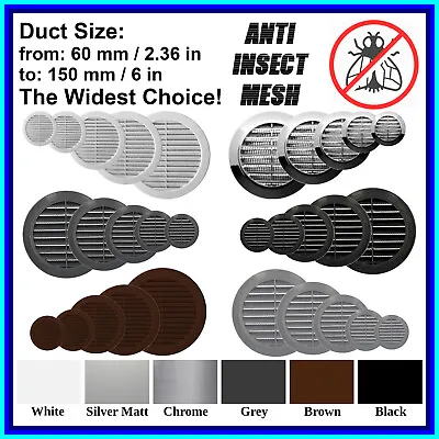 60 - 150 Mm Round Air Vent Grille Cover Ducting Ventilation Fly Net Wall Ceiling • £3.49