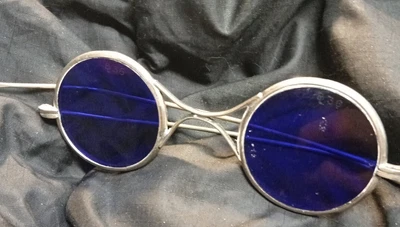 $45 • Buy Antique Round Cobalt Blue Welding Safety Spectacles Glasses BL 36 Steampunk