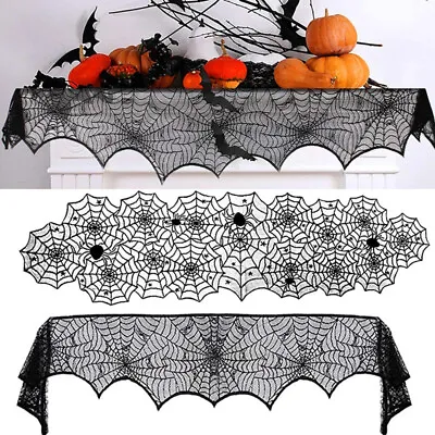 Halloween Lace Table Cloth Spider Web Cobweb Cover Black Party Decoration UK • £4.01