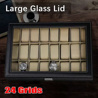 £24.75 • Buy 24 Grids Watch Box Display Case Organiser Women Men Jewellery Storage Gift