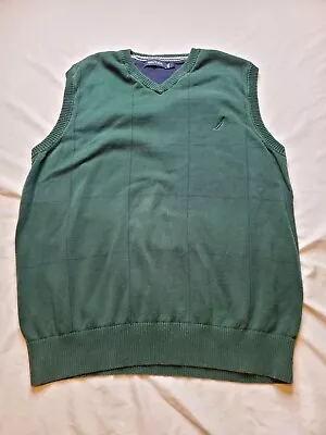 Nautica Sweater Vest Men's Large Green 21x25.5 V-Neck Cotton • $10.16