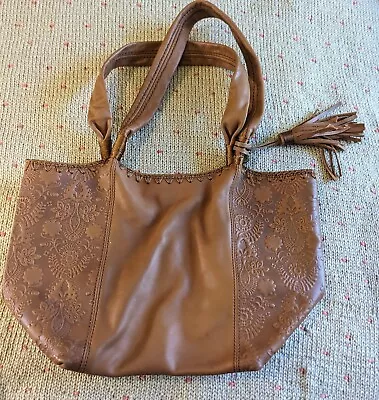 The Sak Embossed Leather Brown Shoulder Hobo • $34.99